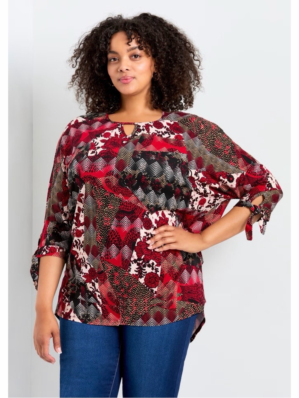 Avenue NWT Size 16 Spice Patch Mixed Print Tie Sleeve Tunic Top